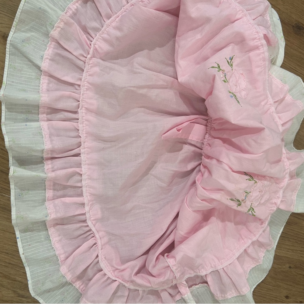 VTG 80s Cradle Togs FLORAL EYELET PRARIE BIB DRESS 12m 26-31lbs Made In USA Pink - Picture 6 of 8